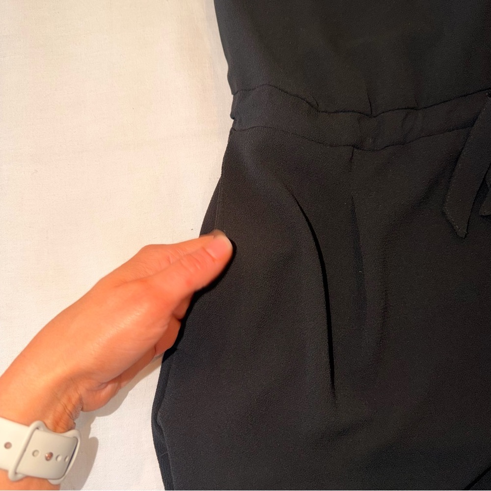 Zara Black Romper V-Neck Sleeveless Tie Waist Elastic Waist - Size S - Picture 7 of 9